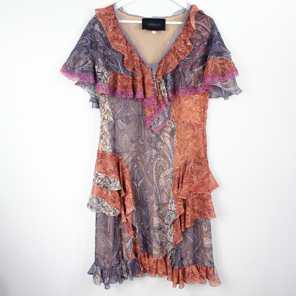 Costarellos Frill Ruffle Tiered Dress 44 Bohemian Cottagcore Romantic Flowy - Picture 5 of 13